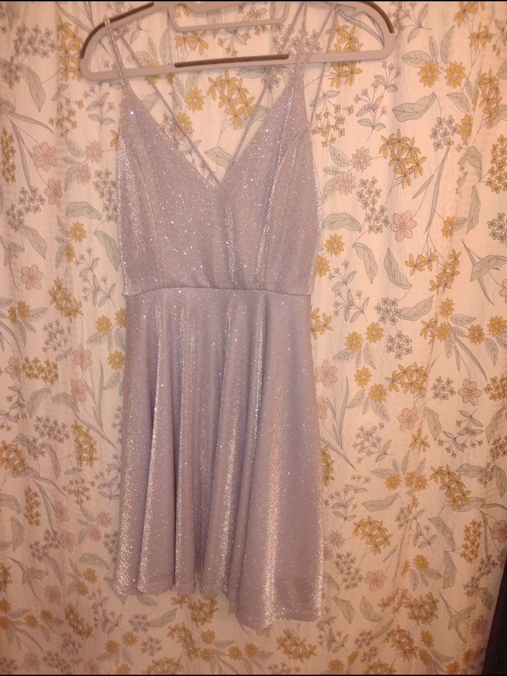 Windsor Cinderella Silver Glitter Spaghetti Strap Mini Dress
